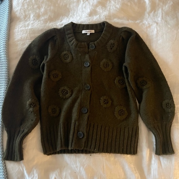 Madewell Sweaters - Green floral knit cardigan